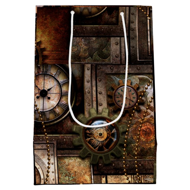 Wunderschönes Steampunkdesign Mittlere Geschenktüte (Rückseite)