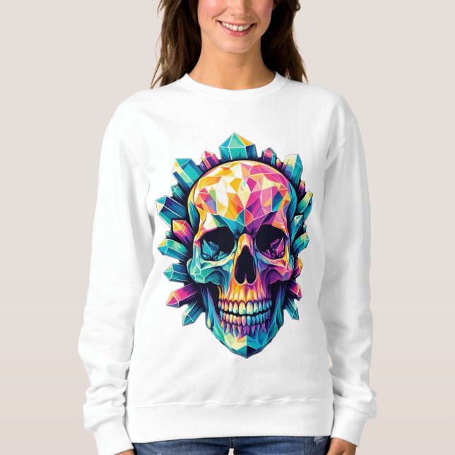 Wunderschönes und farbenfrohes Kristallschädel Sweatshirt (Vorderseite)