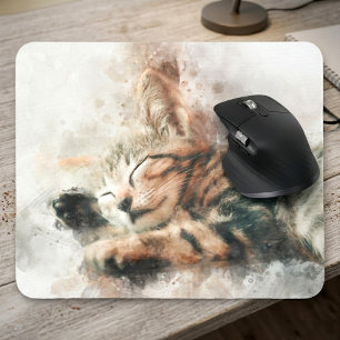 Wunderschönes und süßes Kätzchen schlafend Wasserf Mousepad