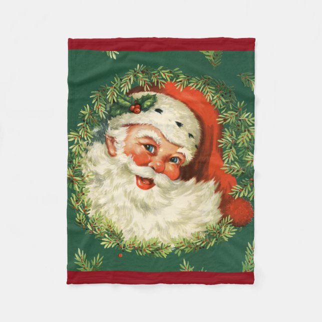 Wunderschönes Vintage-Weihnachtsmann-Bild Fleecedecke (Vorderseite)
