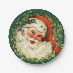 Wunderschönes Vintage-Weihnachtsmann-Bild Pappteller