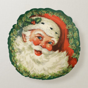 Wunderschönes Vintage-Weihnachtsmann-Bild Rundes Kissen