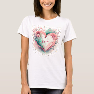 Wunderschönes Wasserfarben-Rosa- und Grün-Blumenhe T-Shirt