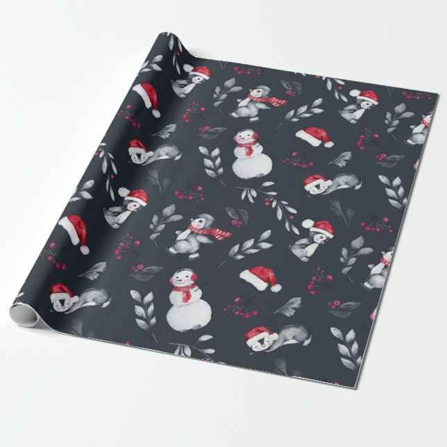 Wunderschönes Weihnachtspenguins-Wrapping Paper Geschenkpapier (Ungerollt)