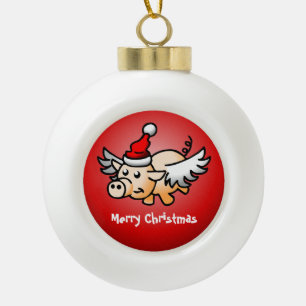 Wunderschönes Weihnachtsschwein Keramik Kugel-Ornament