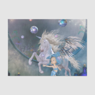 Wunderschönes weißes Einhorn mit wenig Fee Seidenpapier