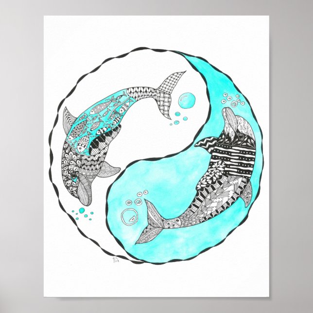 Wunderschönes Yin und Yang Dolphins Poster 8" x 10 (Vorne)