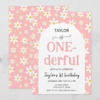 Wundervolle Pinke Daisy 1. Geburtstag Einladung
