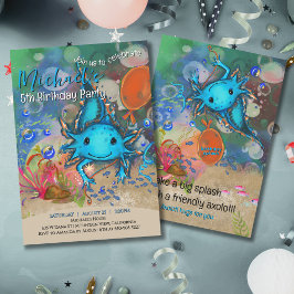 Wundervolle Wasserfarbe Blaue Axolotl-Jungen-Gebur Einladung