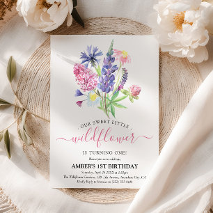 Wundervolle Wasserfarbe-Wildblume 1. Geburtstag Einladung