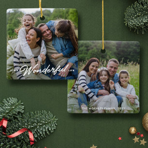 Wundervolles Leben zwei Foto einfaches Weihnachten Keramikornament
