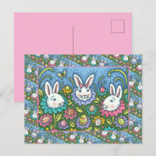 WUNSCH EASTER EGG GARTEN, BUNNY RABBIT BLUME FEIERTAGSPOSTKARTE