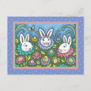 WUNSCH EASTER EGG GARTEN, BUNNY RABBIT BLUME FEIERTAGSPOSTKARTE