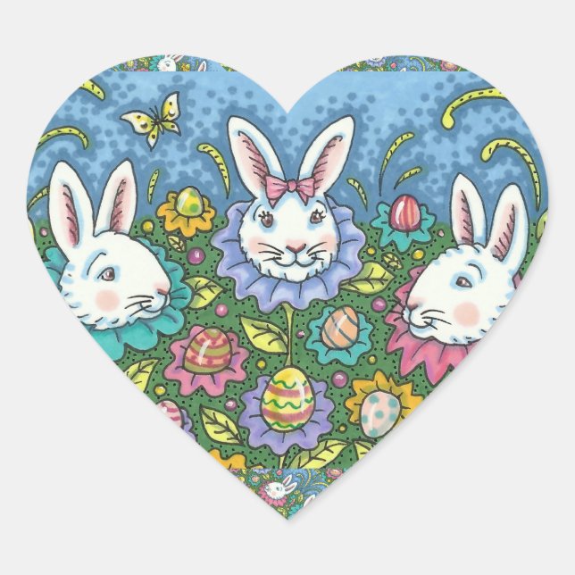 WUNSCH EASTER EGG GARTEN, BUNNY RABBIT BLUME Herz-Aufkleber (Vorderseite)