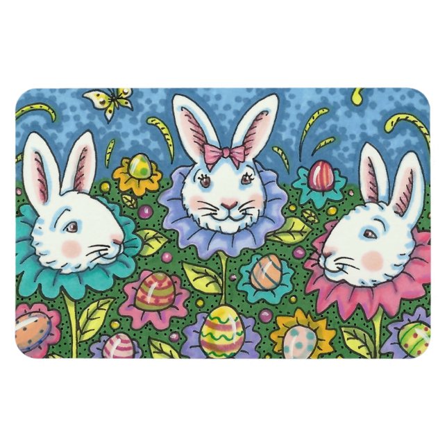 WUNSCH EASTER EGG GARTEN, BUNNY RABBIT BLUME MAGNET (Horizontal)