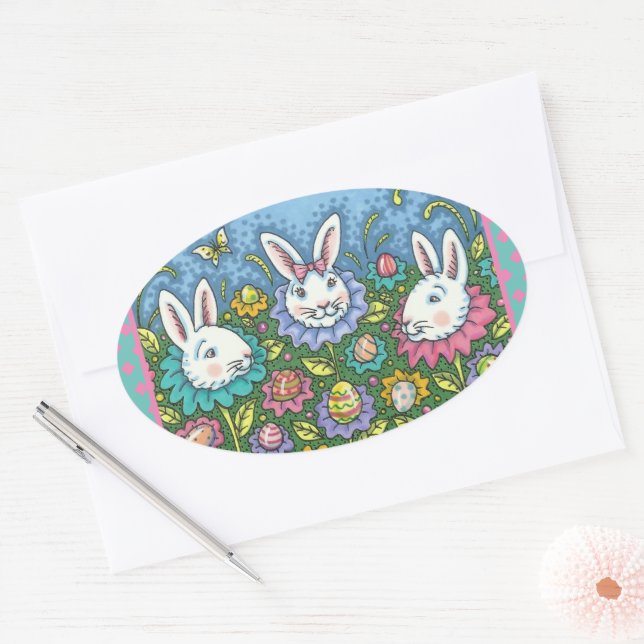 WUNSCH EASTER EGG GARTEN, BUNNY RABBIT BLUME OVALER AUFKLEBER (Umschlag)