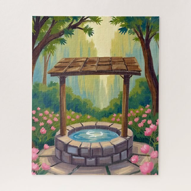 Wunschbrunnen Magischer Blumenwald Puzzle (Vertikal)