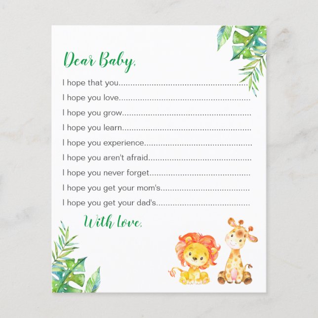 Wünsche Baby Shower Safari Jungle Advice Cards (Vorderseite)
