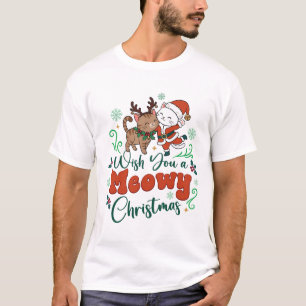 Wünsche dir ein miauendes Weihnachten Santa Rentie T-Shirt
