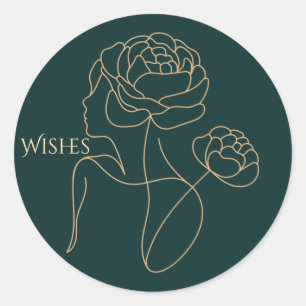 Wünsche Florale Line Art Aufkleber - Elegante Frau
