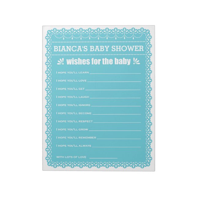 Wünsche für Baby Blue Papel Picado Baby Shower Notizblock (Rotiert)