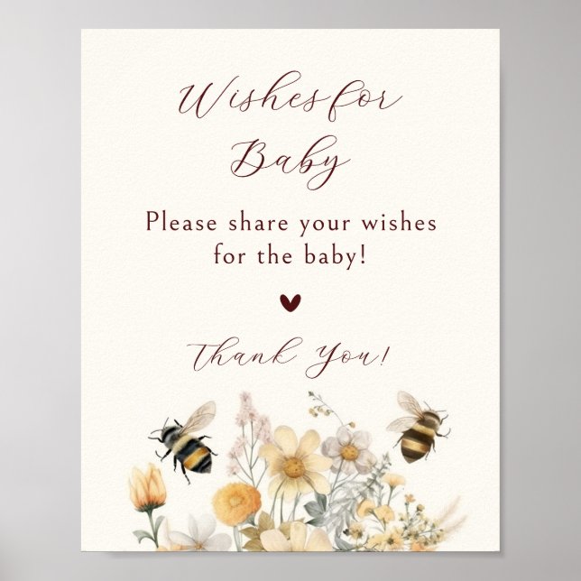 Wünsche für Baby-Dusche Beere Wildblume Floral Poster (Vorne)