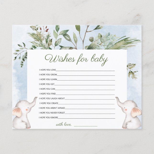 Wünsche für Baby Elephant Blue Baby Duschgame (Vorderseite)