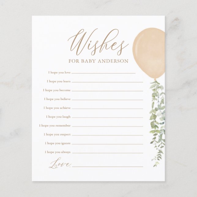 Wünsche für Baby Gold Balloon Baby Showspiel (Vorderseite)