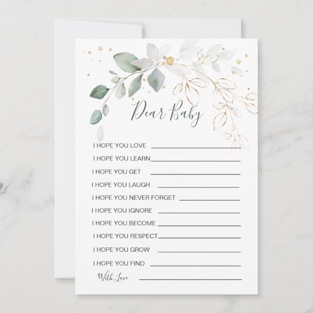 Wünsche für Baby Green Gold Foliage Duwer Game Einladung (Vorderseite)