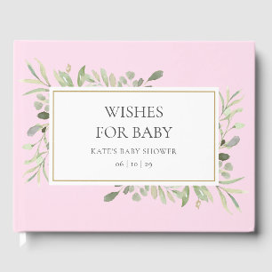 Wünsche für Baby Greenery Wasserfarbe Rosa Dusche Gästebuch