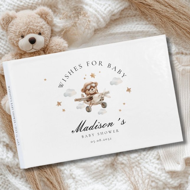 Wünsche für Baby! Teddy Bear & Airplane Gästebuch (Personalized "Wishes for Baby!" Baby Shower, Guest Book. For Baby Boy and Girl.)