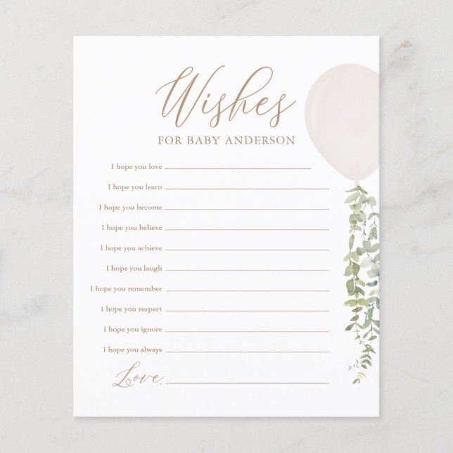 Wünsche für Baby White Balloon Baby Showspiel (Vorderseite)