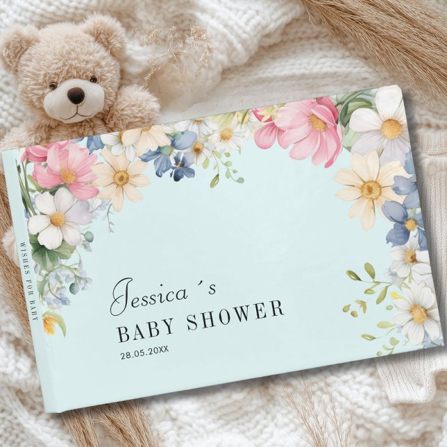 Wünsche für Baby! Wildblume, Babydusche Gästebuch (Personalized, floral, watercolor, Baby Shower Guest Book.)