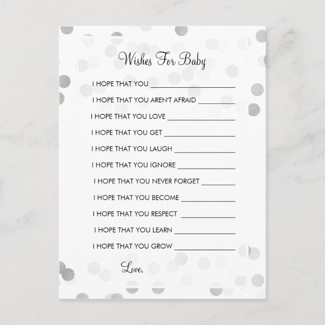 Wünsche für Babydusche Silberfolienleuchten für Gl Hinweiskarte (Vorderseite)