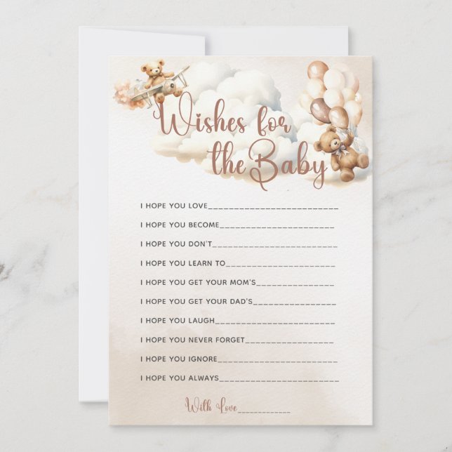 WÜNSCHE FÜR DAS Baby Duwer Game Niedlich Bären Bal Einladung (Vorderseite)