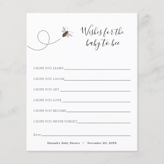 Wünsche für das Baby zum Bienen (Vorderseite)
