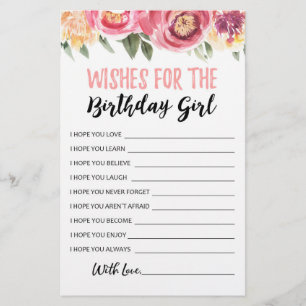 Wünsche für das Geburtstagsmädchen Geburtstagspart