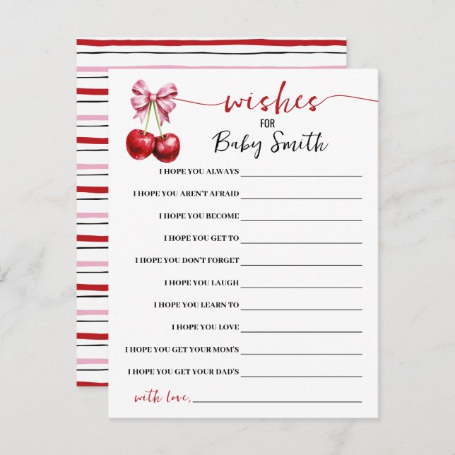 Wünsche für die Baby Cherry Baby Shower Game Card Begleitkarte (Vorne/Hinten)