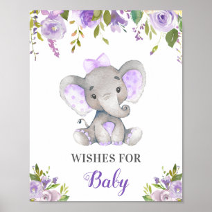 Wünsche für eine Lila Lilac Elephant Dusche für Ba Poster
