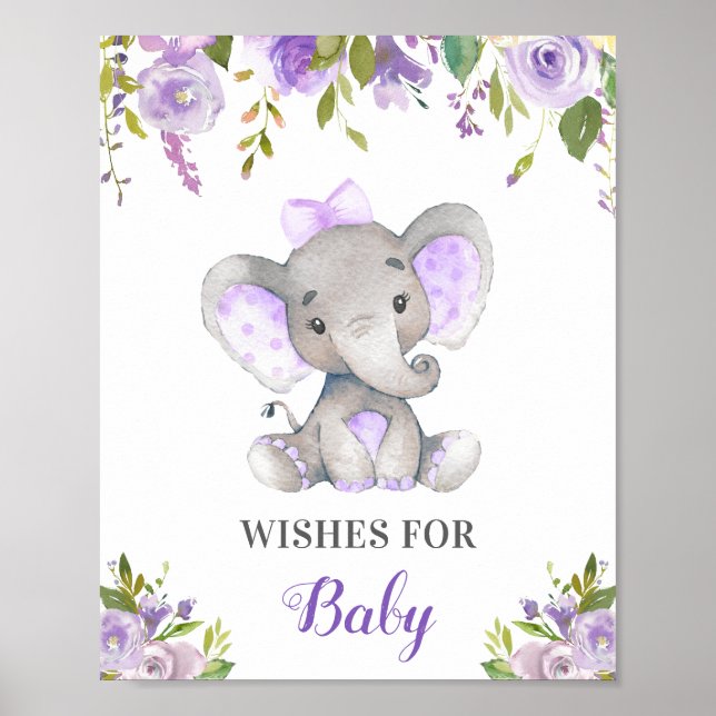 Wünsche für eine Lila Lilac Elephant Dusche für Ba Poster (Vorne)
