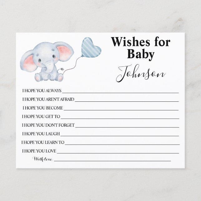 Wünsche für Kinder | Baby Elephant | Babyduschkart Flyer (Vorne)