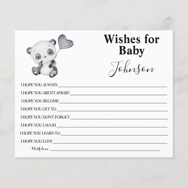 Wünsche für Kinder | Baby Panda | Babyduschkarte Flyer (Vorne)