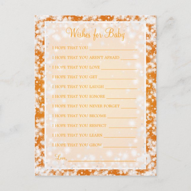 Wünsche für Kinderdusche Winter Sparkle Orange Einladungspostkarte (Vorderseite)