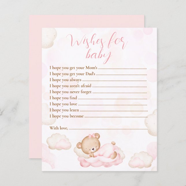 Wünsche nach Baby Bear Pink Baby Duschgame (Vorne/Hinten)