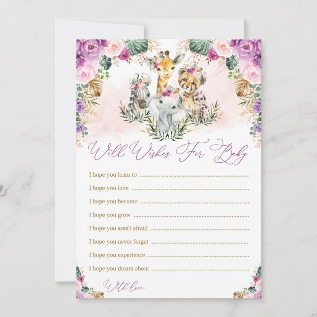 Wünsche nach Baby Girl Wild Safari Animals Game Ca Einladung (Vorderseite)