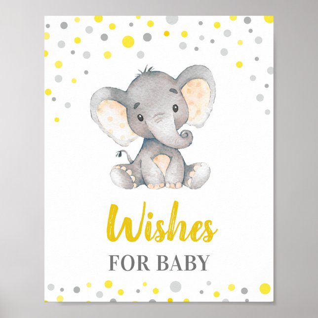 Wünsche nach Baby Yellow Dots Elephant Baby Shower Poster (Vorne)