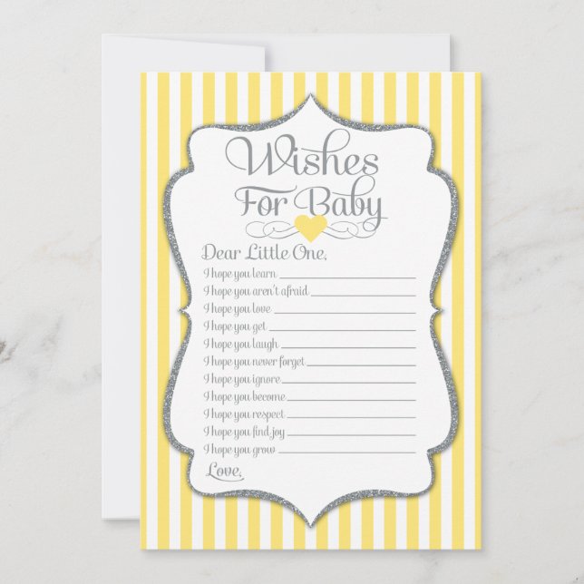 Wünsche nach Baby Yellow Gray Baby Shower Game Einladung (Vorderseite)
