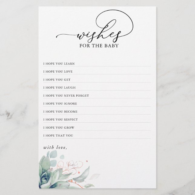 Wünsche nach einer Baby-Pflegedusche im Grünen (Vorderseite)