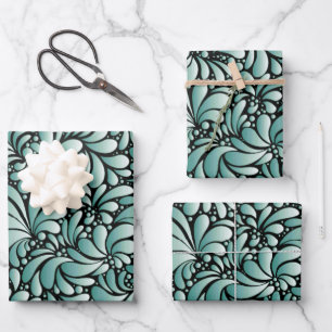 Wünschen Fleur-Muster in Minty Green Geschenkpapier Set