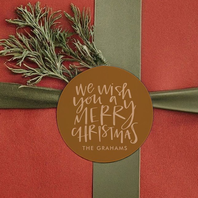 "Wünschen Sie ein frohes Weihnachtsfest" Golden Runder Aufkleber ("Wish You a Merry Christmas" Golden Classic Round Sticker)